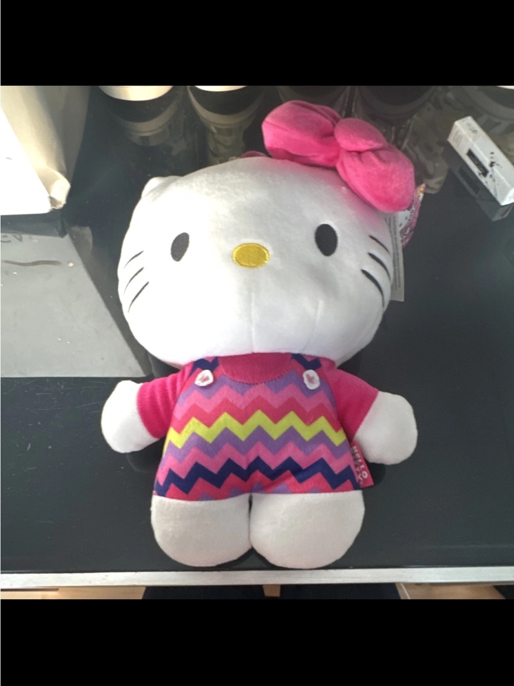 Hello Kitty Pink Chevron Plush with Bright Bow